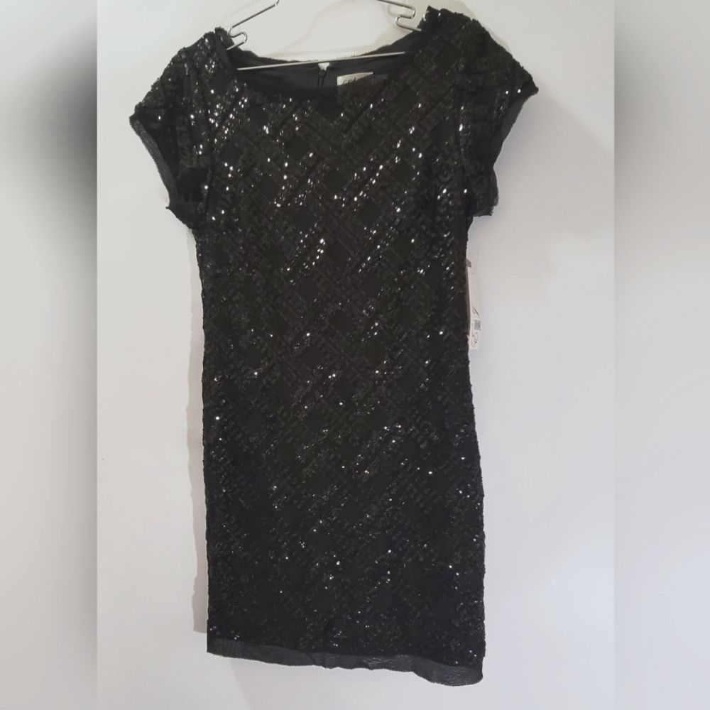 Eliza J cap sleeve sequin sheath dress
